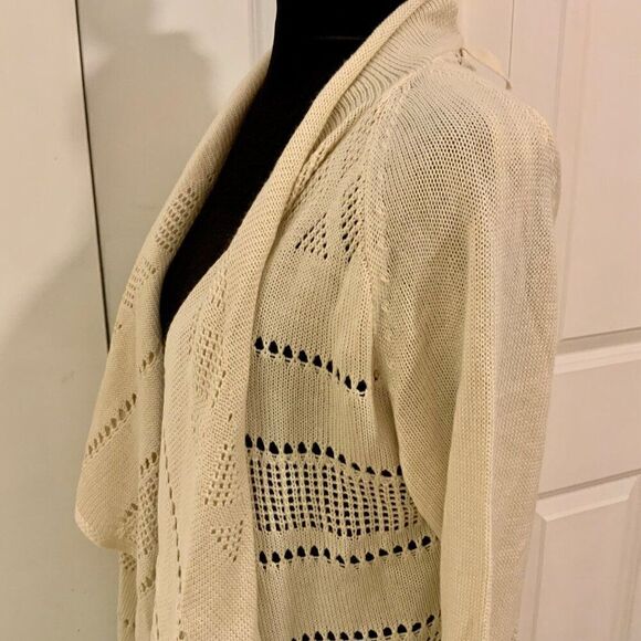 Knox Rose Cream Waterfall Lace Insert Open Cardigan Sweater Medium - Picture 5 of 12